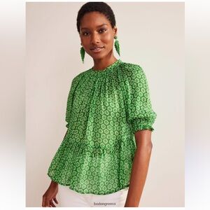 Boden Bright Green Floral Peplum Top